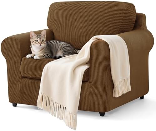 SUBRTEX 3 Pieces Stretch Sofa Slipcover Sets Couch Cover Sets Backrest Cushion Covers Furniture Protector Collection Set for Oversize Sofa Loveseat Chair Slip Covers(Small, Coffee)