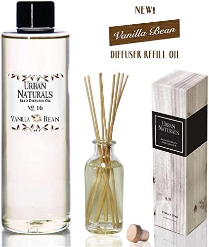 Urban Naturals Vanilla Bean Scented Oil Reed Diffuser Refill | Includes a Free Set of Reed Sticks! Vanilla Cream, Amber & Sweet Tonka Bean, 4 oz.
