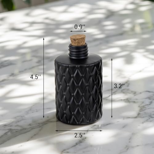 MyGift Black Glass Reed Diffuser Bottles with Cork Lids, Set of 2