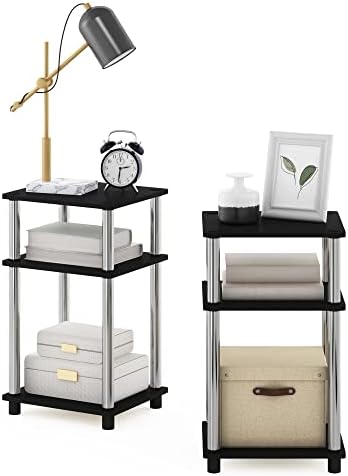 Furinno JUST Toolless 3-Tier Side Table Set of 2, Open Shelf, Americano