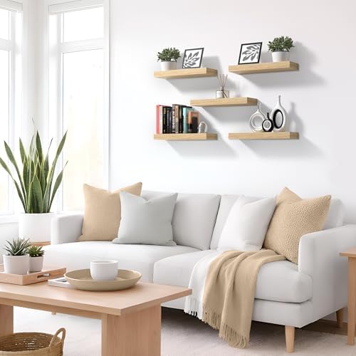 Sorbus 16 Inch Floating Shelves for Wall (5 Pack, Maple Wood)