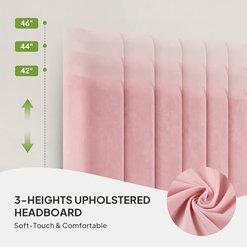 Welzona Queen Size Velvet Upholstered Bed Frame with Tufted Headboard, Pink