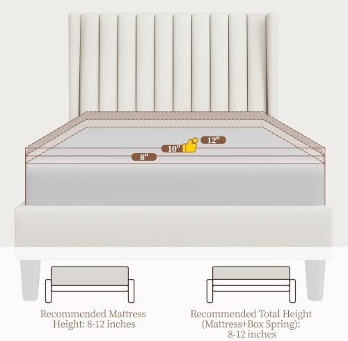 Yaheetech Twin Bed Frame with Headboard,Ivory Channel-Tufted Platform