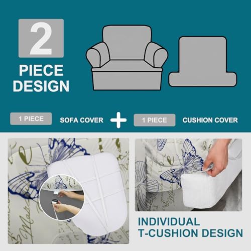 NILUOH 2-Piece T-Cushion Armchair Slipcover, Stretch Chair Cover with Separate Seat Cushion Cover, Soft Washable Furniture Protector for Living Room