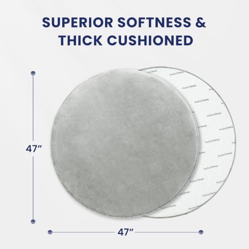 Baby Play Mat for Floor,1.3" Thick Elasti-Foam 47in Round Mat for Tummy Time,Water Repellent Soft Coral Velvet for Toddler,Infant,Kids,Non-Slip Backing Safe for Crawling(Light Grey)