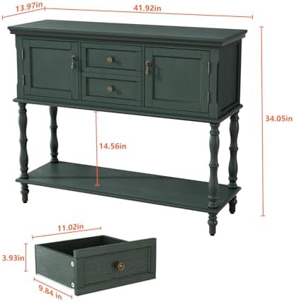 ARTPOWER Console Table with 2 Drawers, Retro Entryway Table with 2 Door