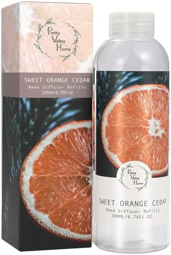 Reed Diffuser Refill - Sweet Orange Cedar 6.7 oz. Natural Scented Oil for Reed Diffuser Home Fragrance for Bathroom, Bedroom Home Decor