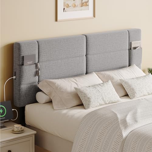 ONBRILL Headboard Full/Queen Size, Adjustable Height 42-48 in, Light Grey
