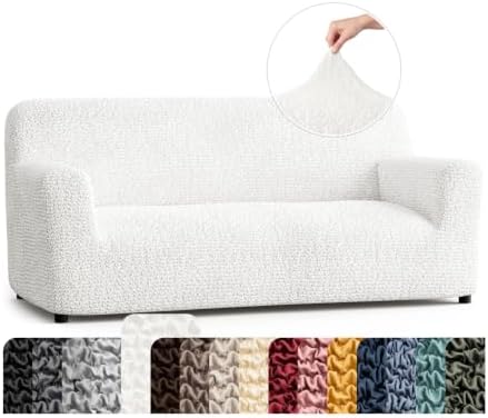 PAULATO Premium Stretch Couch Covers for Sofa - Sofa Chair Cover Washable, Dogs & Pets Friendly - Elastic Polyester Loveseat Slipcovers - Non-Slip Love Seat Couch Covers - Crisp White (64"-85" Wide)