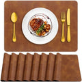 ADRIMER Fall Placemats Set of 8, Heat Resistant Faux Leather Turmeric Brown