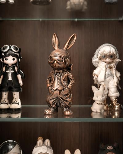Aviator Rabbit Figurine, Pilot Bunny Sculpture, Resin Animal Decor for Desk