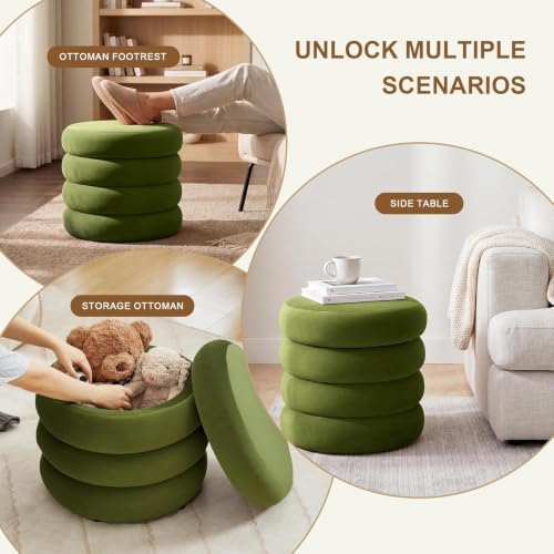 Round Velvet Storage Ottoman, Small Tufted Vanity Stool for Dorm