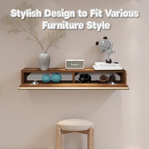 Floating Solid Wood Console Table, 47'' Wall Mounted Narrow Entryway Table with Storage Shelf, Modern Couch Shelves Small Entry Way Tables for Entryway, Front Hall, Hallway (Walnut, 47.24IN)