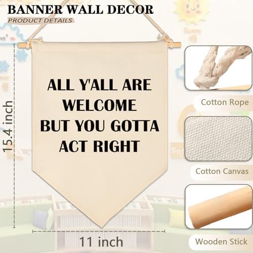 All Y'all are Welcome-Pennant Wall Decor Gift for Baby Boys Girls Kids-Canvas Hanging Pennant Banner Wall Decor Gift for Nursery Classroom Baby Room Playroom Homeschool Reading Room Bedroom