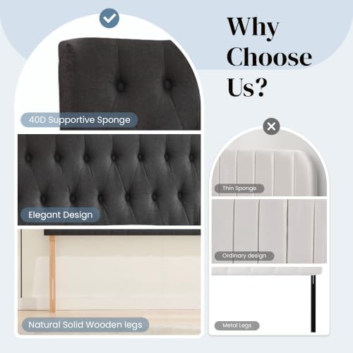 Kingfun Tufted Upholstered Queen Size Bed Headboard in Modern Button Design, Adjustable Solid Wood Head Board, Premium Linen Fabric Padded Headboards in Bedroom (Dark Grey)