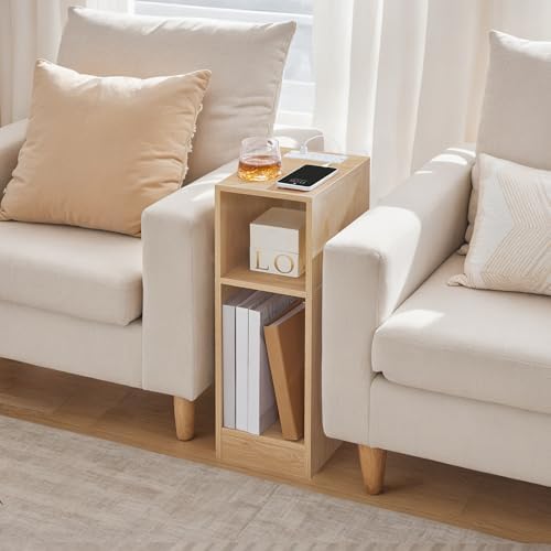 MAHANCRIS Narrow Nightstand, Narrow End Table with Charging Station
