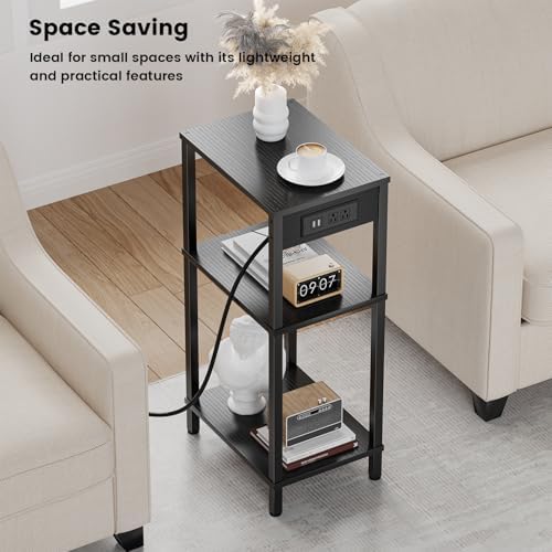 Tall Side Table with Charging Station, 30 Inch Tall End Tables Living Room