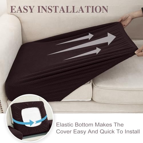 LA MEACK Couch Cushion Covers Seat Cushion Cover Stretch Couch Cover Separate Sectional Sofa Slipcovers Furniture Protector(3 Pieces for Seat or Sofa Backrest, Brown)