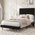 Twin Bed Frame with Adjustable Headboard, Velvet Upholstered Platform Bed