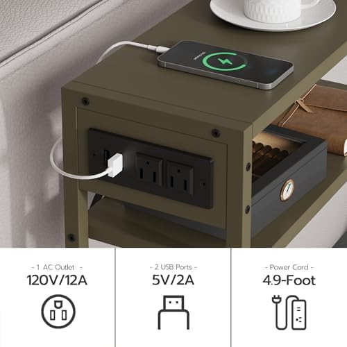 Leomonio Narrow Side Table, Slim Night Stand with Magazine Rack