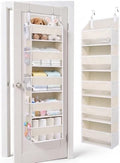 ULG 1-Pack Over Door Organizer with 5 Large Pockets 10 Mesh Side Pockets, 44 lbs Weight Capacity Hanging Storage Organizer with Clear Window for Bedroom Bathroom Kitchen, RV, Camper, Beige