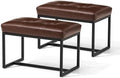 Glitzhome Ottoman Bench Pack of 2, Modern PU Leather Vanity Stools Chairs with Metal Frame, Makeup Stool Padded Foot Rest Stool for Living Room Vanity, Entryway, Bathroom, Brown