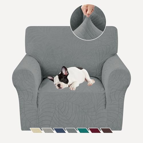 YEMYHOM Couch Cover Latest Jacquard Design High Stretch Sofa Chair Covers for Living Room, Pet Dog Cat Proof Armchair Slipcover Non Slip Elastic Furniture Protector (Small, Begonia Leaf Dark Gray)