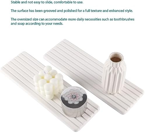 NiuYichee 2 PCS Water Absorbent diatomite Coasters, 12.2" x 4" Water Absorbing Stone Tray for Sink, Stone Drying mat for Kitchen Counter, Stone soap Tray Used for Hand Soaps & toiletries & Plants