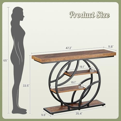 Huuger 47.2 Inch Entryway Table, Industrial Console Sofa Table with Storage