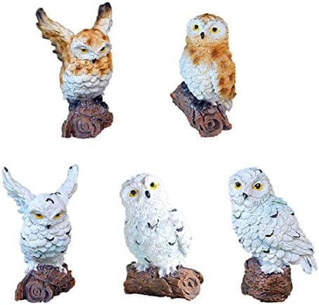 5 Pieces Owls Fairy Garden Miniature Ornaments Mini Animals Resin Figurines for Moss Landscape Bonsai Crafts Home Decor