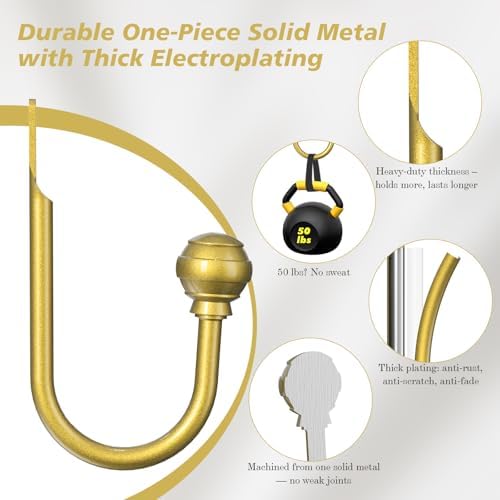 Hion Curtain Holdbacks Gold 6pcs, Curtain Tiebacks Wall Mounted Hooks