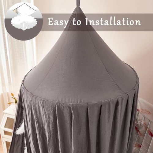 Bed Canopy for Kids, Round Dome Kids Mosquito Net Indoor Outdoor Castle Hanging House Decoration Reading Nook Kids Playing Home Decoration(Dark Gray)