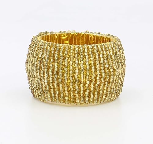 COTTON CRAFT Glitz Handmade Beaded Napkin Rings - Set of 12 - Gold