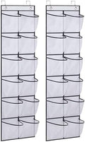 MISSLO Over The Door Shoe Organizer 12 Large Mesh Pockets Hanging Narrow Closet Door, White, 2 Pack