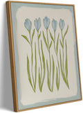 Framed Blue Floral Wall Art, Coastal Grandma Tulip Bathroom Decor 8x10in