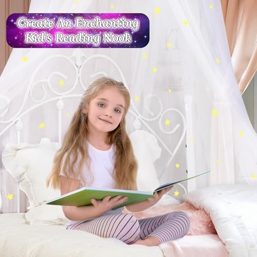 South to East White Bed Canopy for Girls with Glowing Stars, Gift for Girl