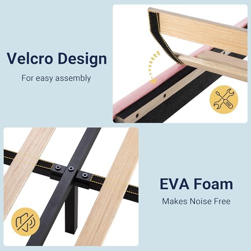 Allewie Twin Size Platform Bed Frame with Velvet Upholstered Headboard Pink