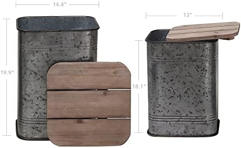 RUSTOWN Farmhouse Accent Side Table, Set of 2 Galvanized Storage Ottoman