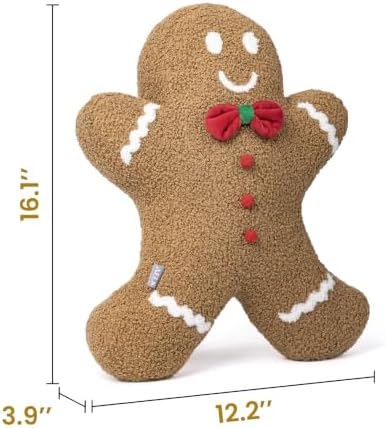 AELS Gingerbread Man Pillow with Bow, 17.7" Christmas Throw Pillow