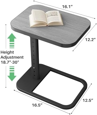 Kitstorack Upgraded TV Tray Table with Panel Lock, 90° Flip-Over Design & Adjustable Height, Sofa Arm Side Table for Eating, Laptop, Couch, Bed, or Small Spaces, Dark Gray