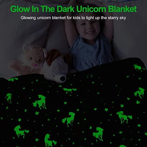 Unicorn Glow in The Dark Blankets for Kids, Soft Fleece Blankets for Girls/Toddler, Unicorns Gifts for Girls Age 3-12 50"x 60"