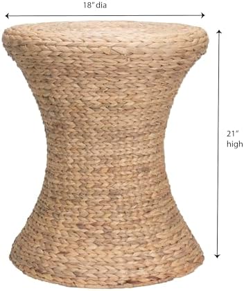 Household Essentials Handwoven Water Hyacinth Wicker Stool with Hourglass Shape, Natural