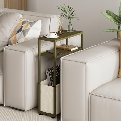 Leomonio Narrow Side Table, Slim Night Stand with Magazine Rack