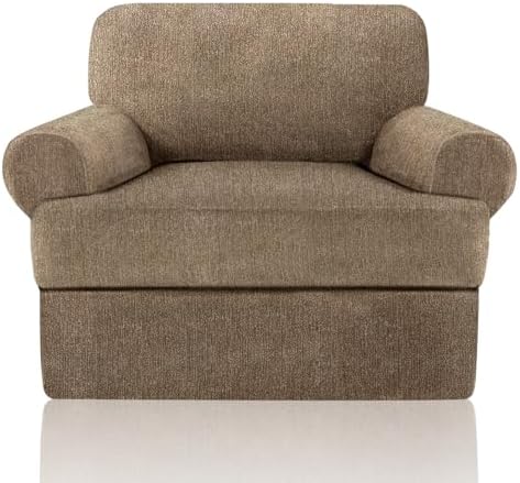 Sofa Cover 2 Pieces T Cushion Chair Covers with Arms Super Stretch Chair Slipcover for Living Room,Slip Cover Anti Slip Armchair Furniture Protector Pet Universal(Brown, 1 Cushion)