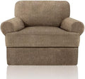 Sofa Cover 2 Pieces T Cushion Chair Covers with Arms Super Stretch Chair Slipcover for Living Room,Slip Cover Anti Slip Armchair Furniture Protector Pet Universal(Brown, 1 Cushion)