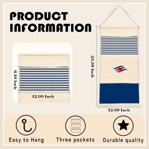 3-Pocket Hanging Wall Organizer, Navy Stripe Design for Boys' Bedroom