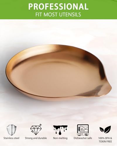 VanlonPro Stainless Steel Spoon Rest, Spatula Ladle Holder, Stainless Steel Utensil Spoon Rest Holder, Brushed Finish, Dishwasher Safe 5.9 x 5.1 Inch (Round Rose Gold 1PC)