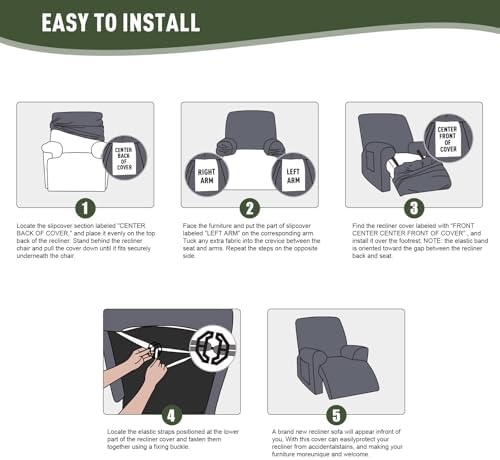 KinCam Oversized Recliner Chair Covers, Reclining Cover, Olive Green