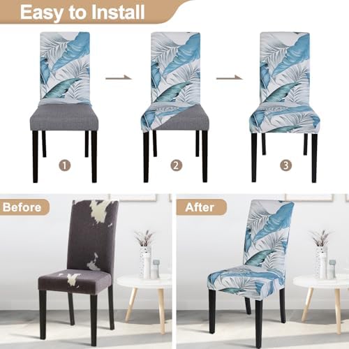 SearchI Dining Room Chair Covers Set of 6, Stretch Printed Parsons Chair Slipcovers Removable Washable Spandex Kitchen Chair Protector Cover for Dining Room, Hotel, Ceremony (Flower Pattern5)