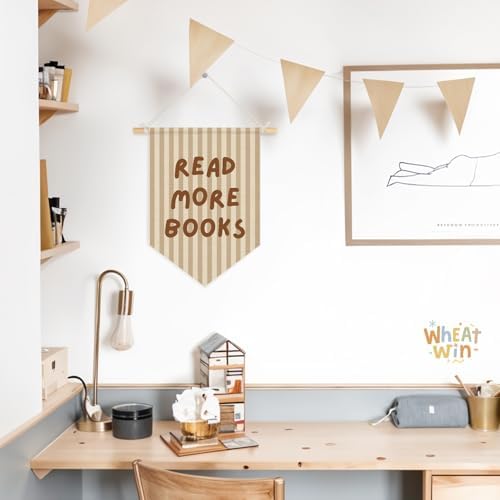 Classroom Reading Nook Decor, Read More Books Pennant Flag for Reading Corner Classroom Library 15x11 Inch - Brown